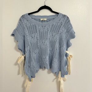 Entro Blue and Cream Shrug with Adjustable Bow Details